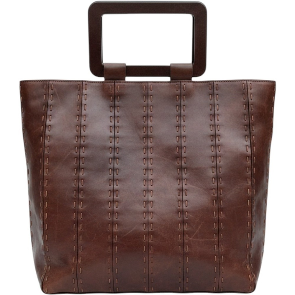 Vintage Carrie Forbes Hand-Laced Leather Tote Large Brown Top Handle Rare 1990s
